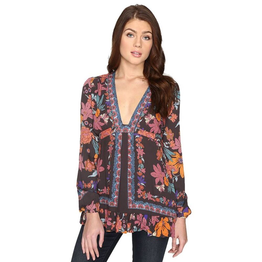 Free People Women's Violet Hill Printed Tunic Black 6
